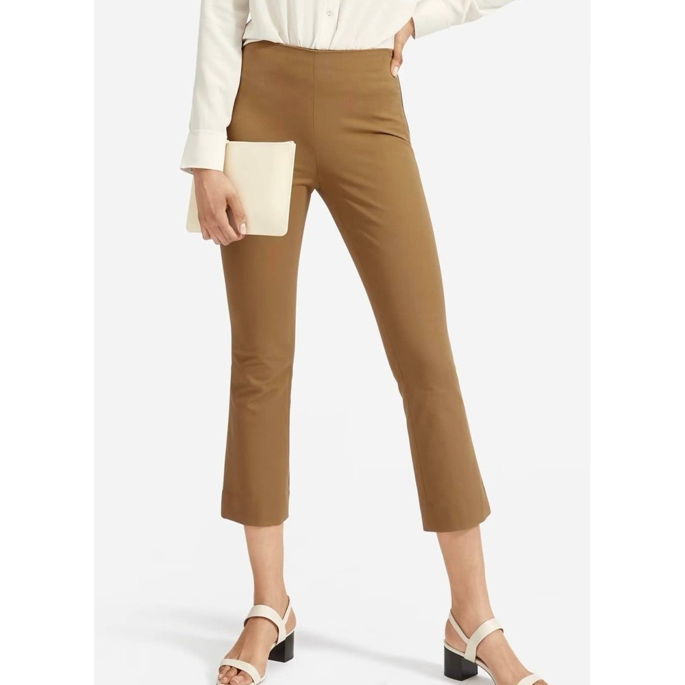 Everlane Work Pant Kick Flare Brown High Rise Size 6 Crop Stretch